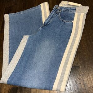 High Rise Blue Jeans with White Stripes